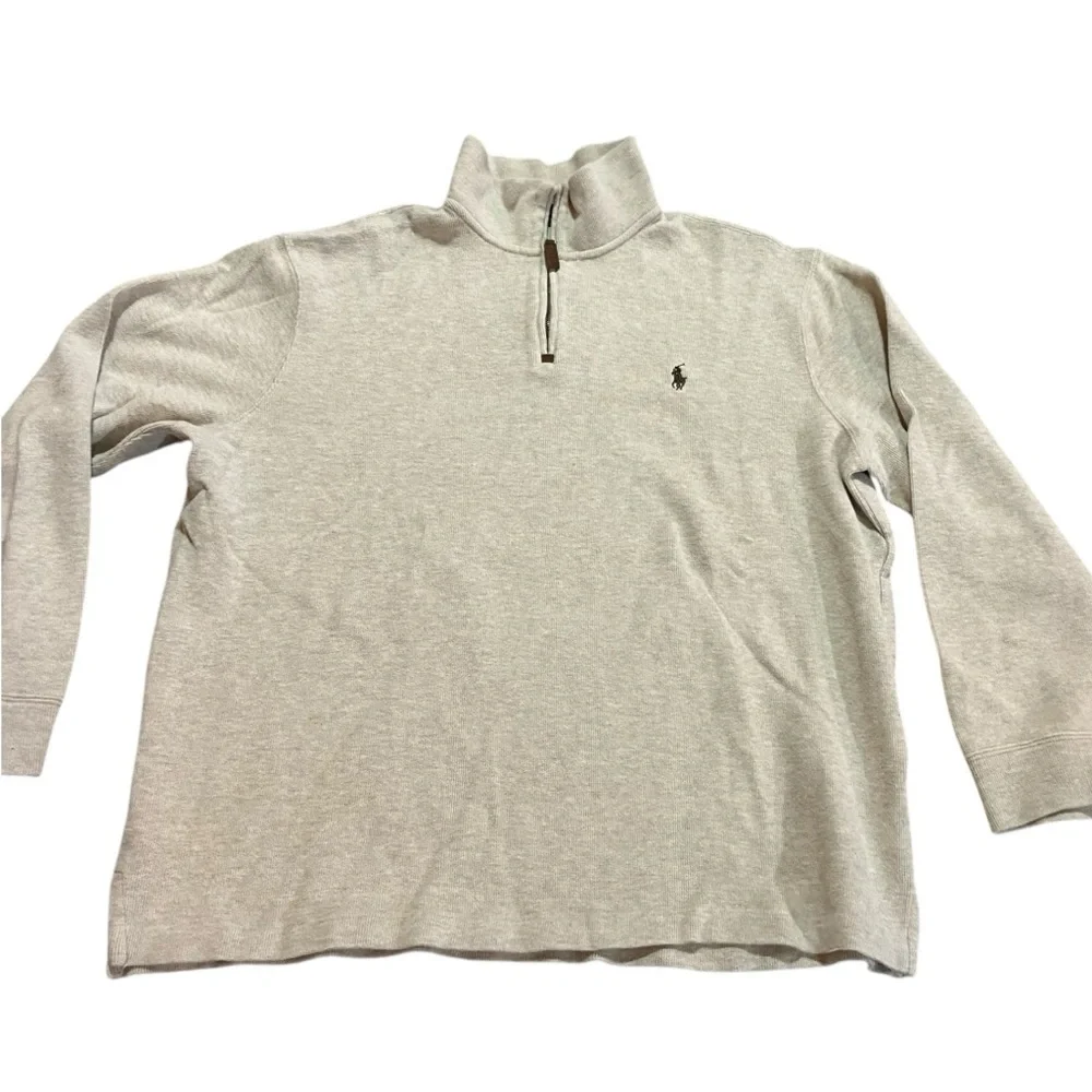 Polo Ralph Lauren Luxury Jersey Quarter-Zip Pullover Tuscan Beige Heather Sz XL